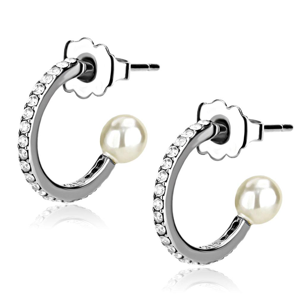 High polished (no plating) Stainless Steel Earrings with Synthetic Pearl in White
