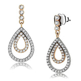 Two-Tone IP Rose Gold Stainless Steel Earrings with AAA Grade CZ  in Clear