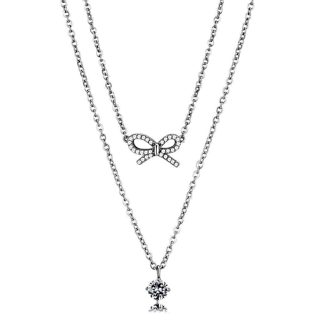 High polished (no plating) Stainless Steel Necklace with AAA Grade CZ  in Clear