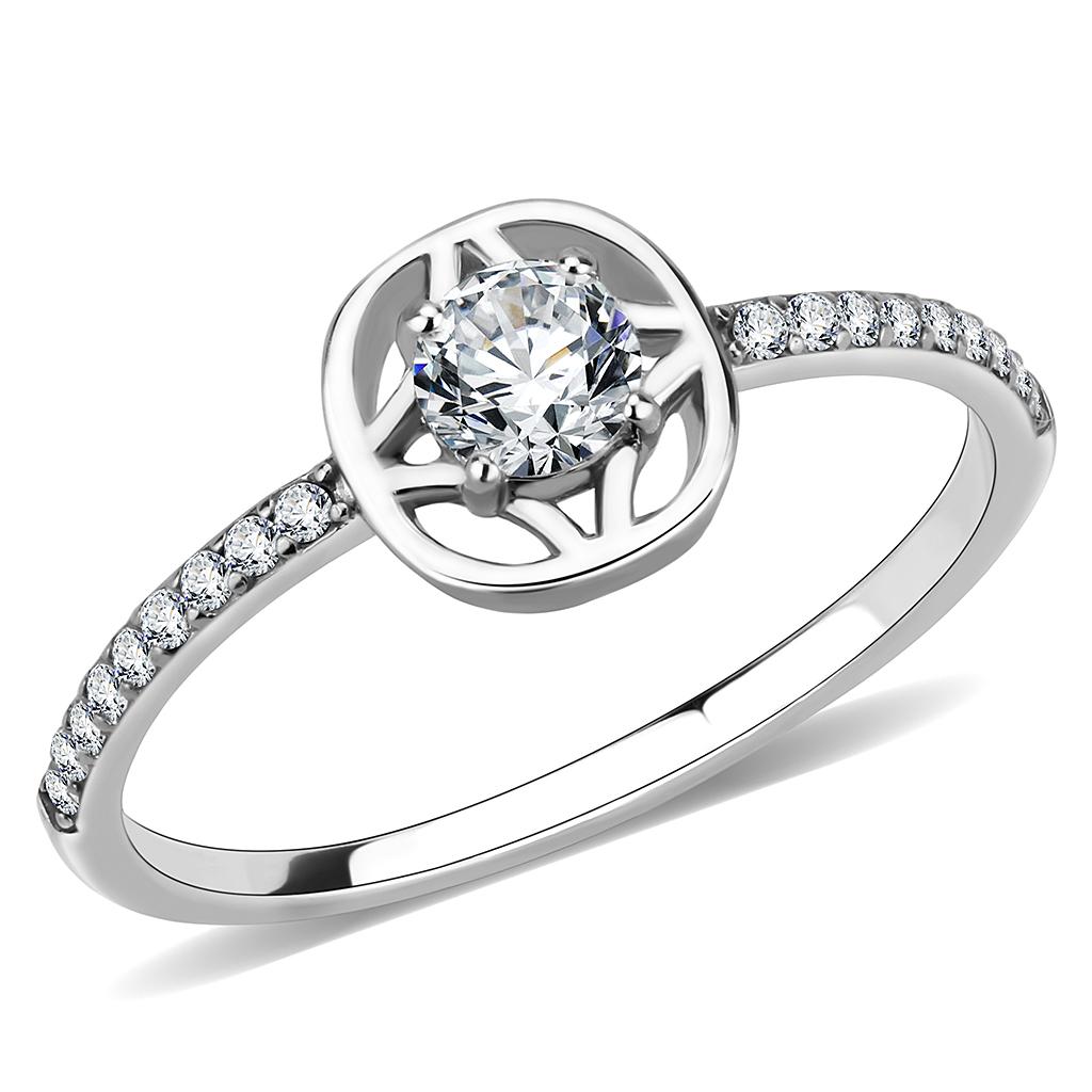 High polished (no plating) Stainless Steel Ring with AAA Grade CZ  in Clear