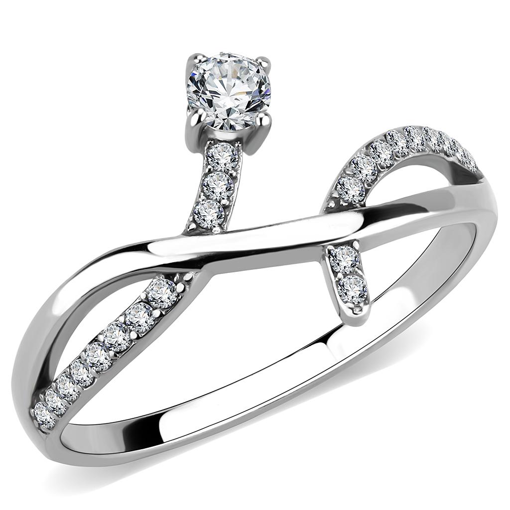 High polished (no plating) Stainless Steel Ring with AAA Grade CZ  in Clear