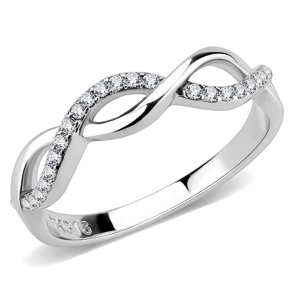 High polished (no plating) Stainless Steel Ring with AAA Grade CZ  in Clear