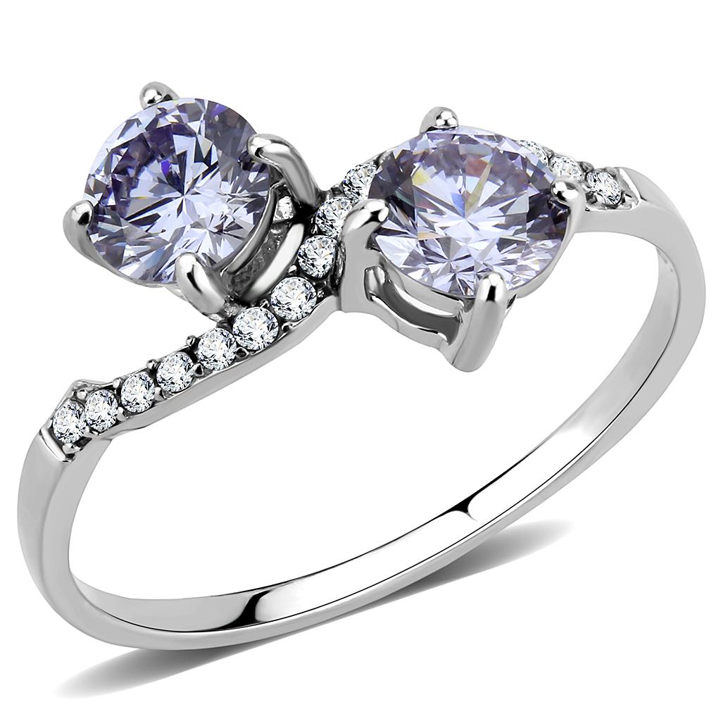 High polished (no plating) Stainless Steel Ring with AAA Grade CZ  in Light Amethyst