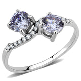High polished (no plating) Stainless Steel Ring with AAA Grade CZ  in Light Amethyst