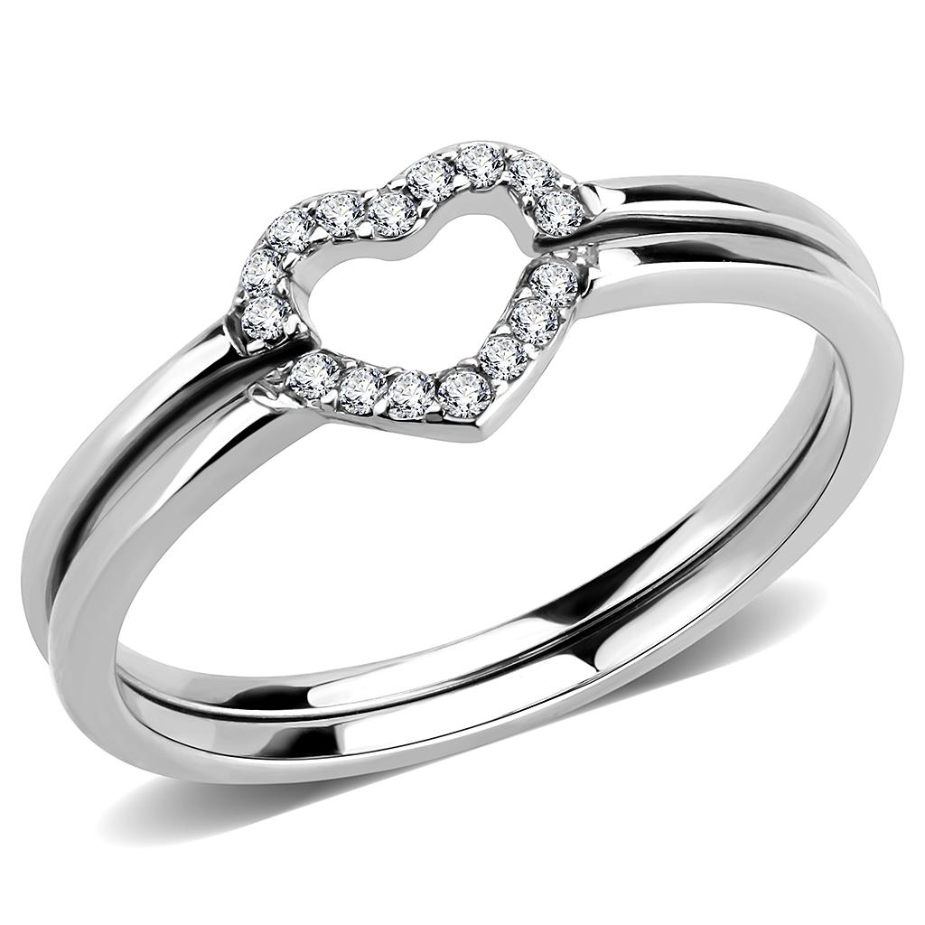 High polished (no plating) Stainless Steel Ring with AAA Grade CZ  in Clear