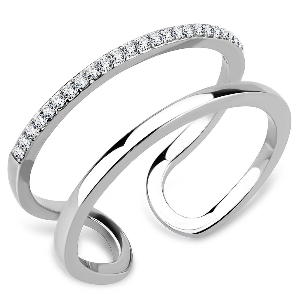 High polished (no plating) Stainless Steel Ring with AAA Grade CZ  in Clear