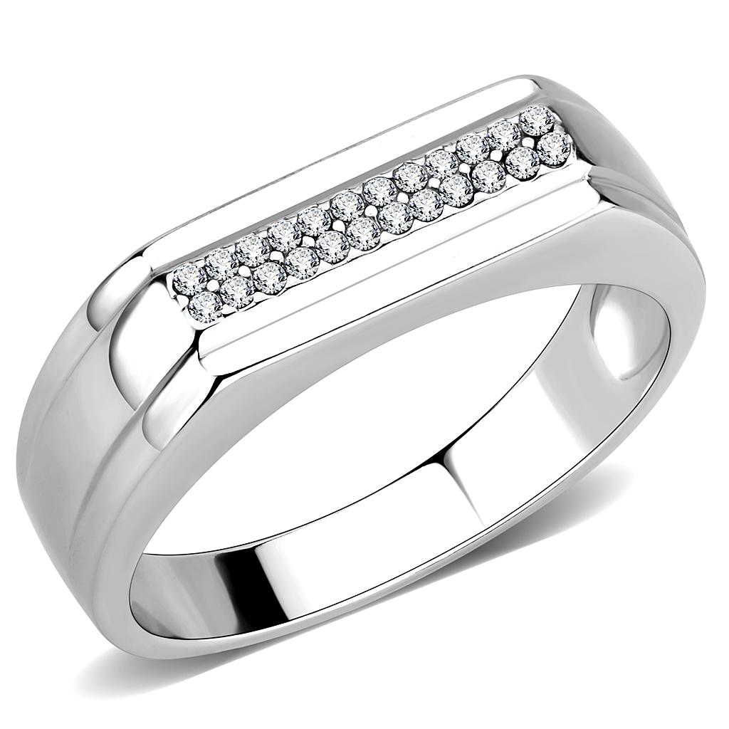 High polished (no plating) Stainless Steel Ring with AAA Grade CZ  in Clear