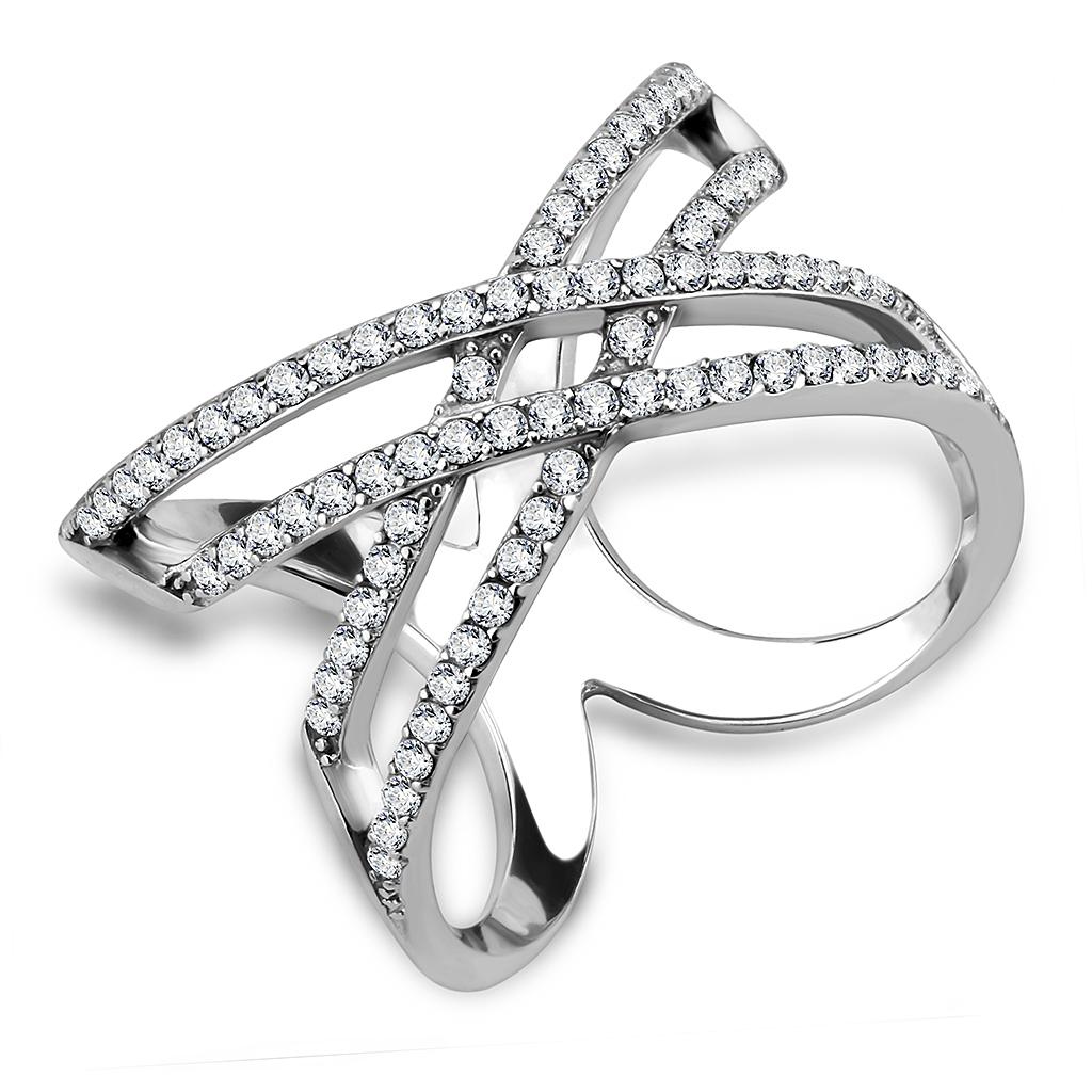 High polished (no plating) Stainless Steel Ring with AAA Grade CZ  in Clear