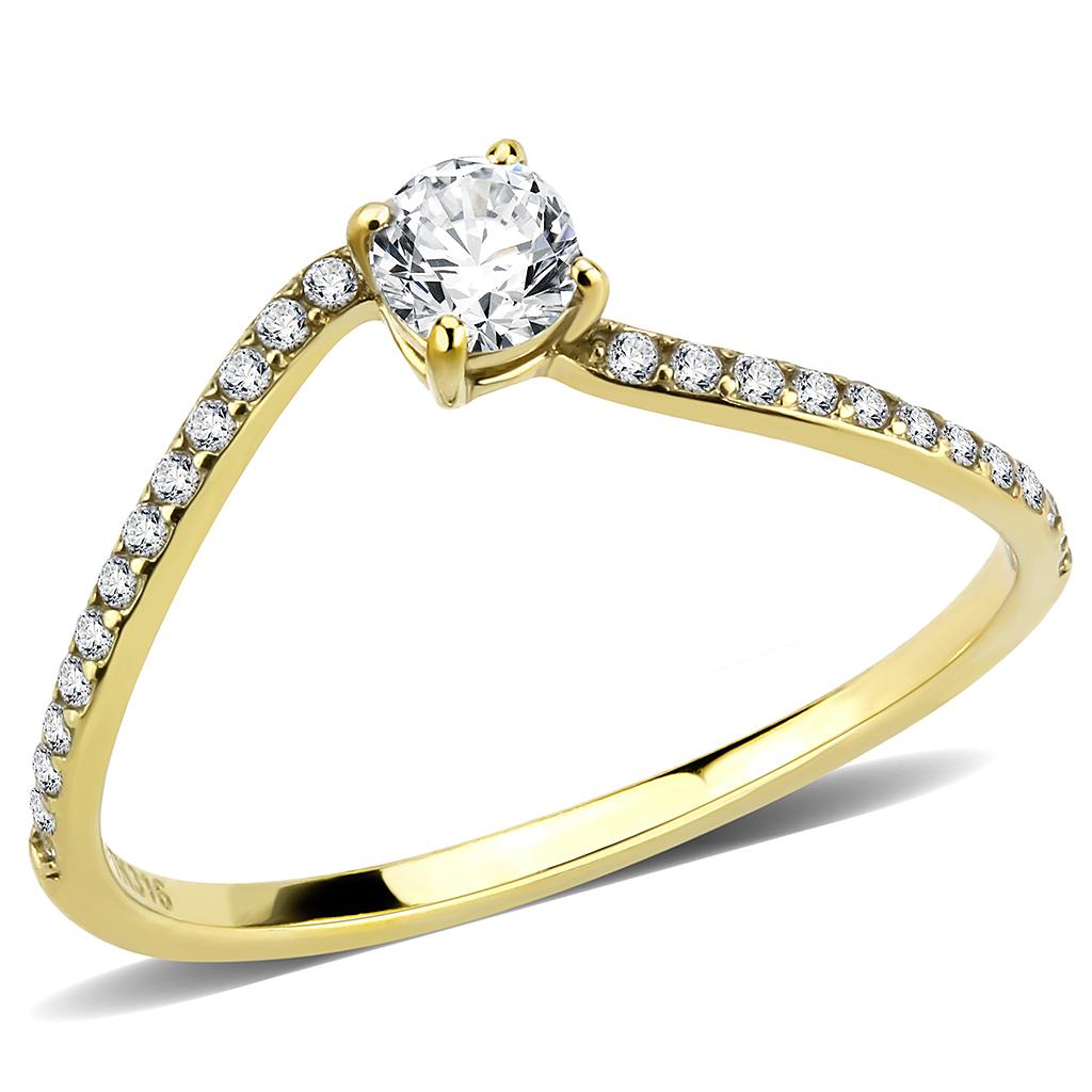 IP Gold(Ion Plating) Stainless Steel Ring with AAA Grade CZ  in Clear