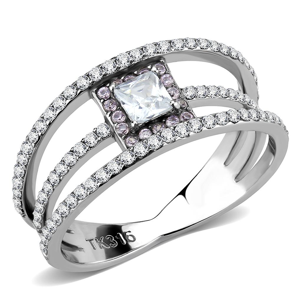 High polished (no plating) Stainless Steel Ring with AAA Grade CZ  in Clear
