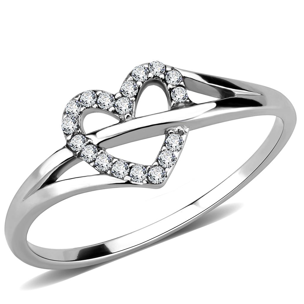 High polished (no plating) Stainless Steel Ring with AAA Grade CZ  in Clear