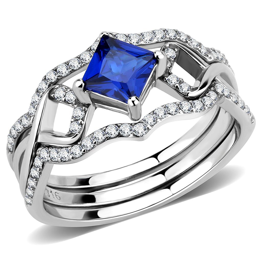 High polished (no plating) Stainless Steel Ring with Synthetic Spinel in London Blue