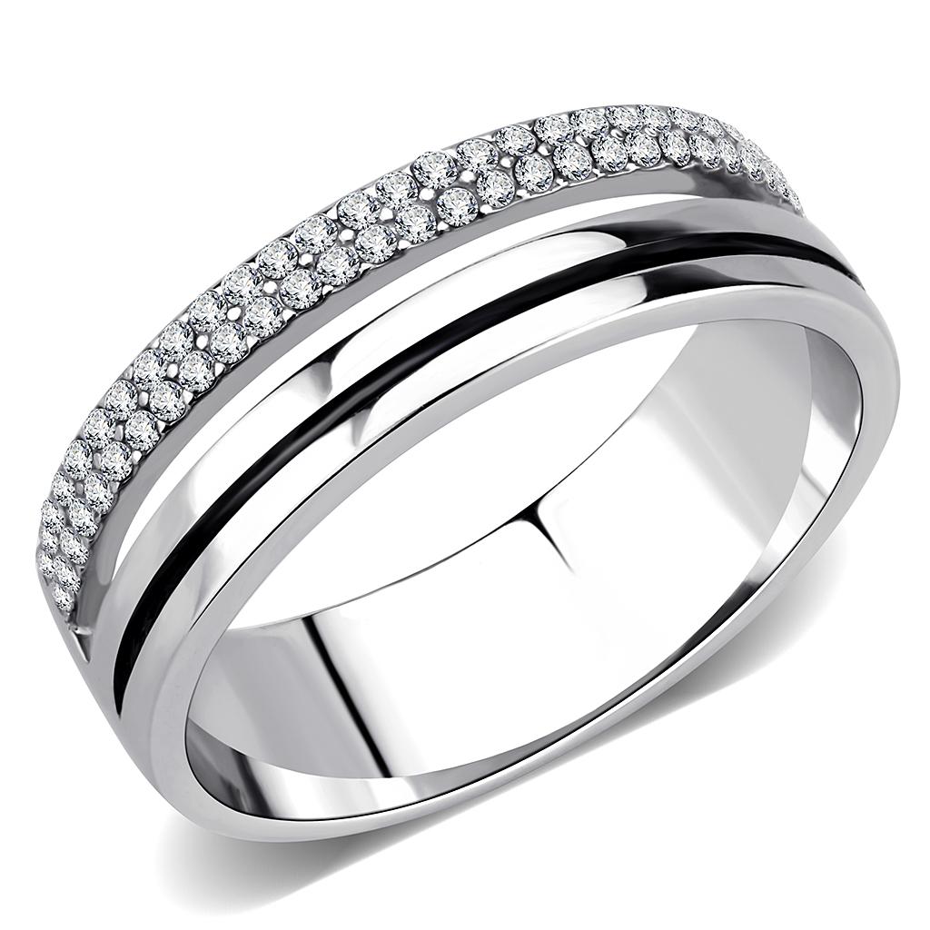 High polished (no plating) Stainless Steel Ring with AAA Grade CZ  in Clear