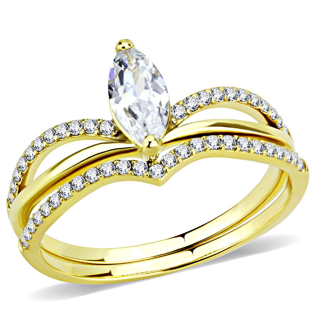 IP Gold(Ion Plating) Stainless Steel Ring with AAA Grade CZ  in Clear