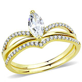 IP Gold(Ion Plating) Stainless Steel Ring with AAA Grade CZ  in Clear
