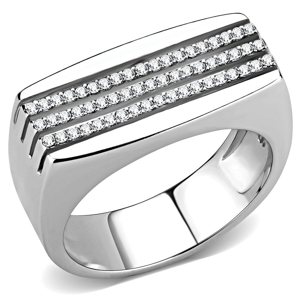 High polished (no plating) Stainless Steel Ring with AAA Grade CZ  in Clear