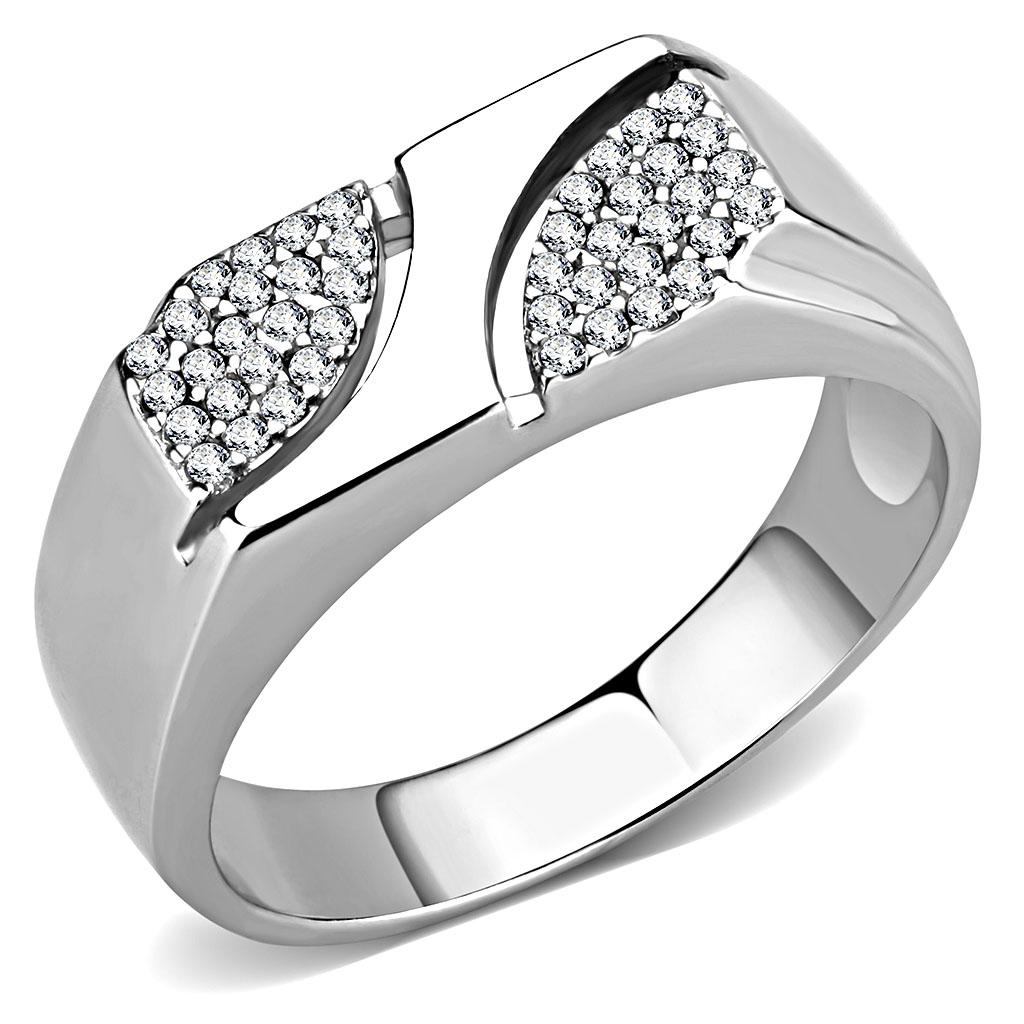 High polished (no plating) Stainless Steel Ring with AAA Grade CZ  in Clear