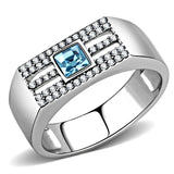 High polished (no plating) Stainless Steel Ring with Top Grade Crystal  in Sea Blue