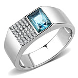 High polished (no plating) Stainless Steel Ring with Synthetic  in Sea Blue
