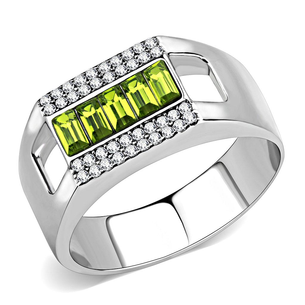 High polished (no plating) Stainless Steel Ring with Top Grade Crystal  in Olivine color