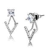 High polished (no plating) Stainless Steel Earrings with AAA Grade CZ  in Clear