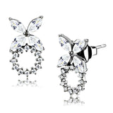 High polished (no plating) Stainless Steel Earrings with AAA Grade CZ  in Clear