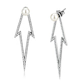 High polished (no plating) Stainless Steel Earrings with Synthetic  in White