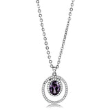 High polished (no plating) Stainless Steel Chain Pendant with AAA Grade CZ  in Amethyst