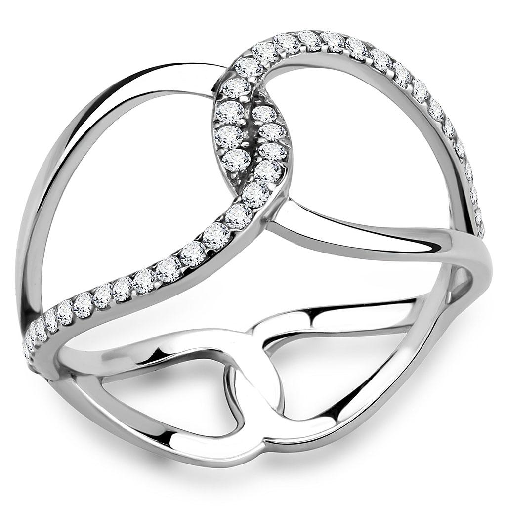 No Plating Stainless Steel Ring with AAA Grade CZ  in Clear