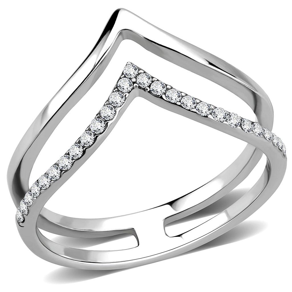 No Plating Stainless Steel Ring with AAA Grade CZ  in Clear