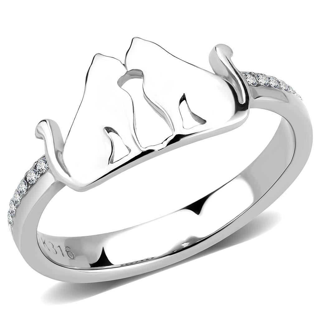 No Plating Stainless Steel Ring with AAA Grade CZ  in Clear
