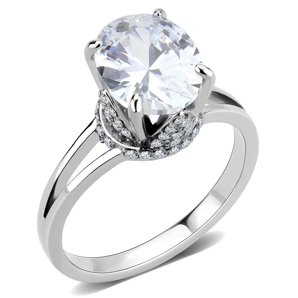 No Plating Stainless Steel Ring with AAA Grade CZ  in Clear