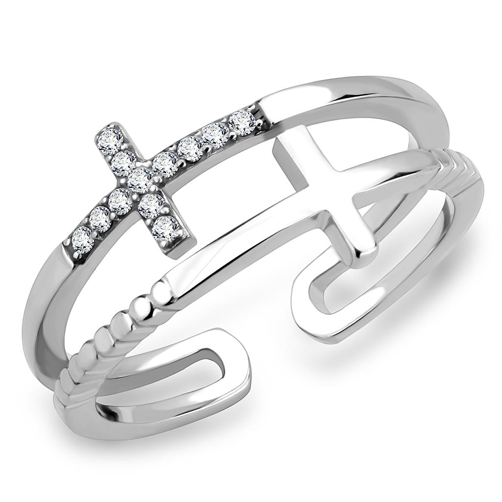 No Plating Stainless Steel Ring with AAA Grade CZ  in Clear