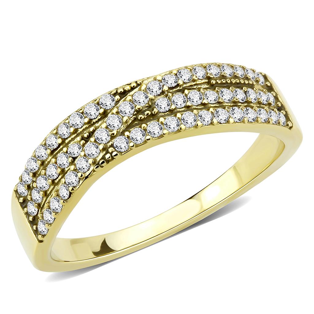 IP Gold(Ion Plating) Stainless Steel Ring with AAA Grade CZ  in Clear