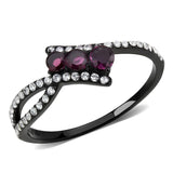 IP Black(Ion Plating) Stainless Steel Ring with AAA Grade CZ  in Fuchsia