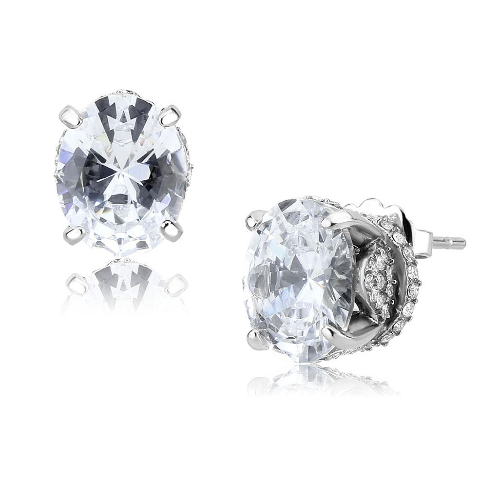 No Plating Stainless Steel Earrings with AAA Grade CZ  in Clear