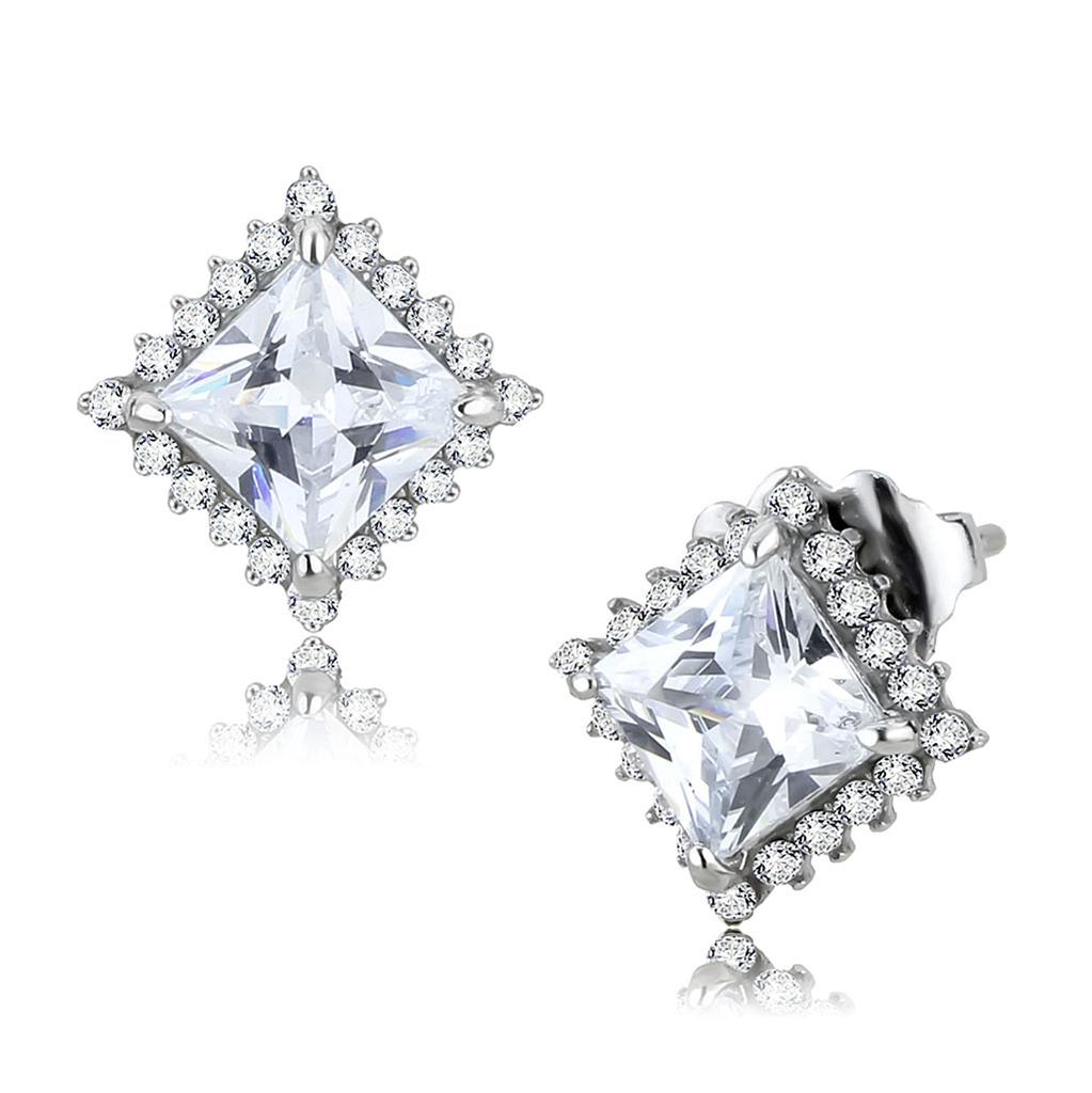 No Plating Stainless Steel Earrings with AAA Grade CZ  in Clear