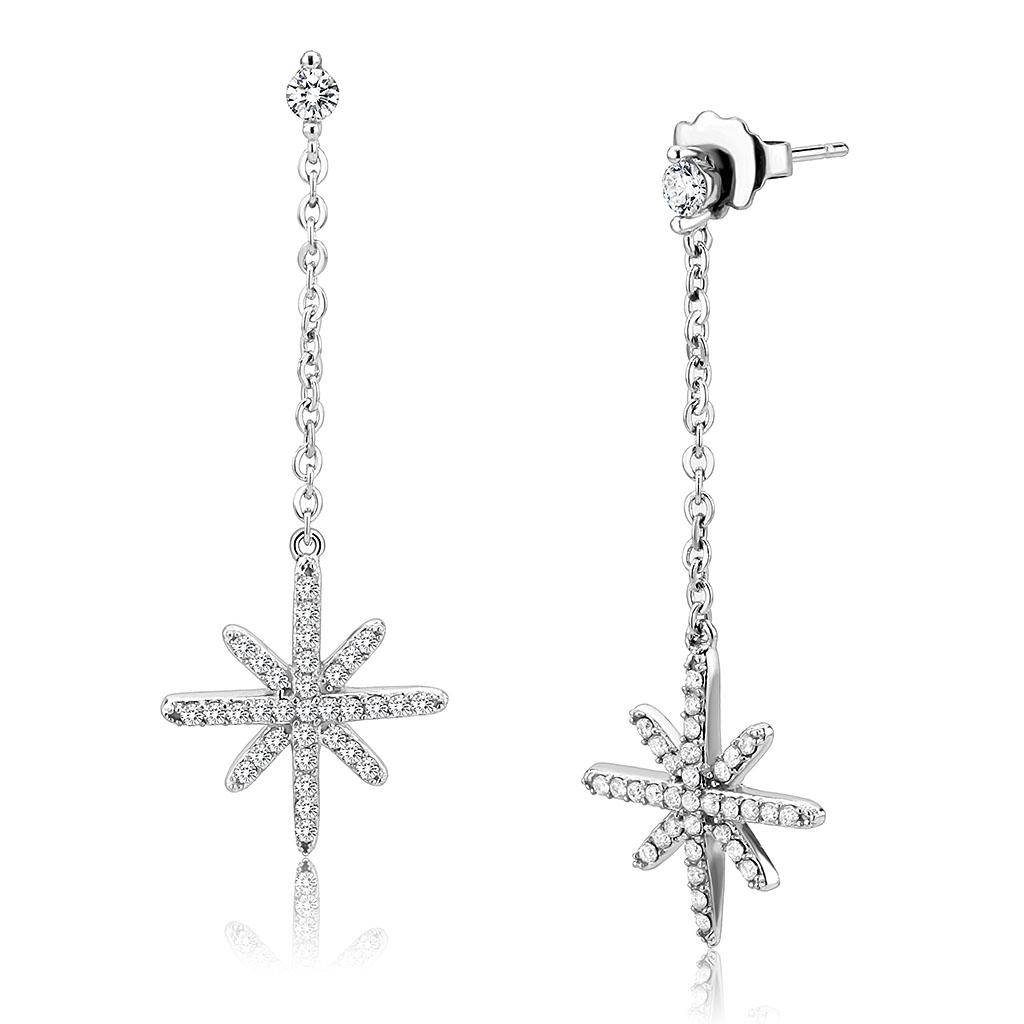 No Plating Stainless Steel Earrings with AAA Grade CZ  in Clear