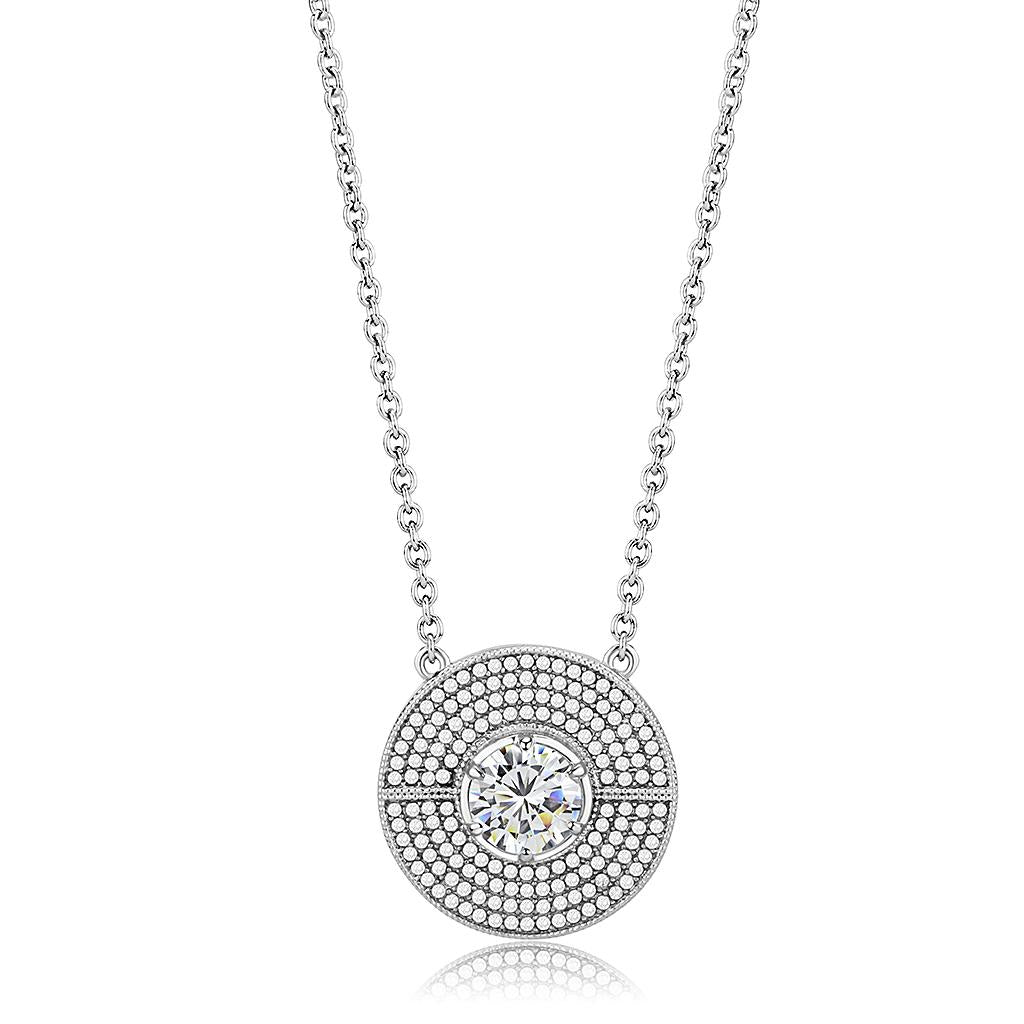 No Plating Stainless Steel Necklace with AAA Grade CZ  in Clear