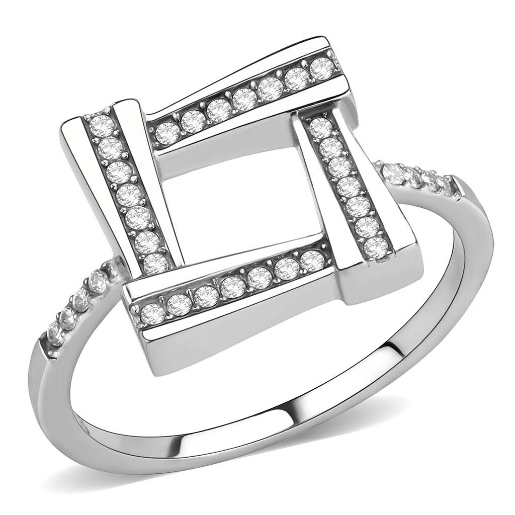 No Plating Stainless Steel Ring with AAA Grade CZ  in Clear