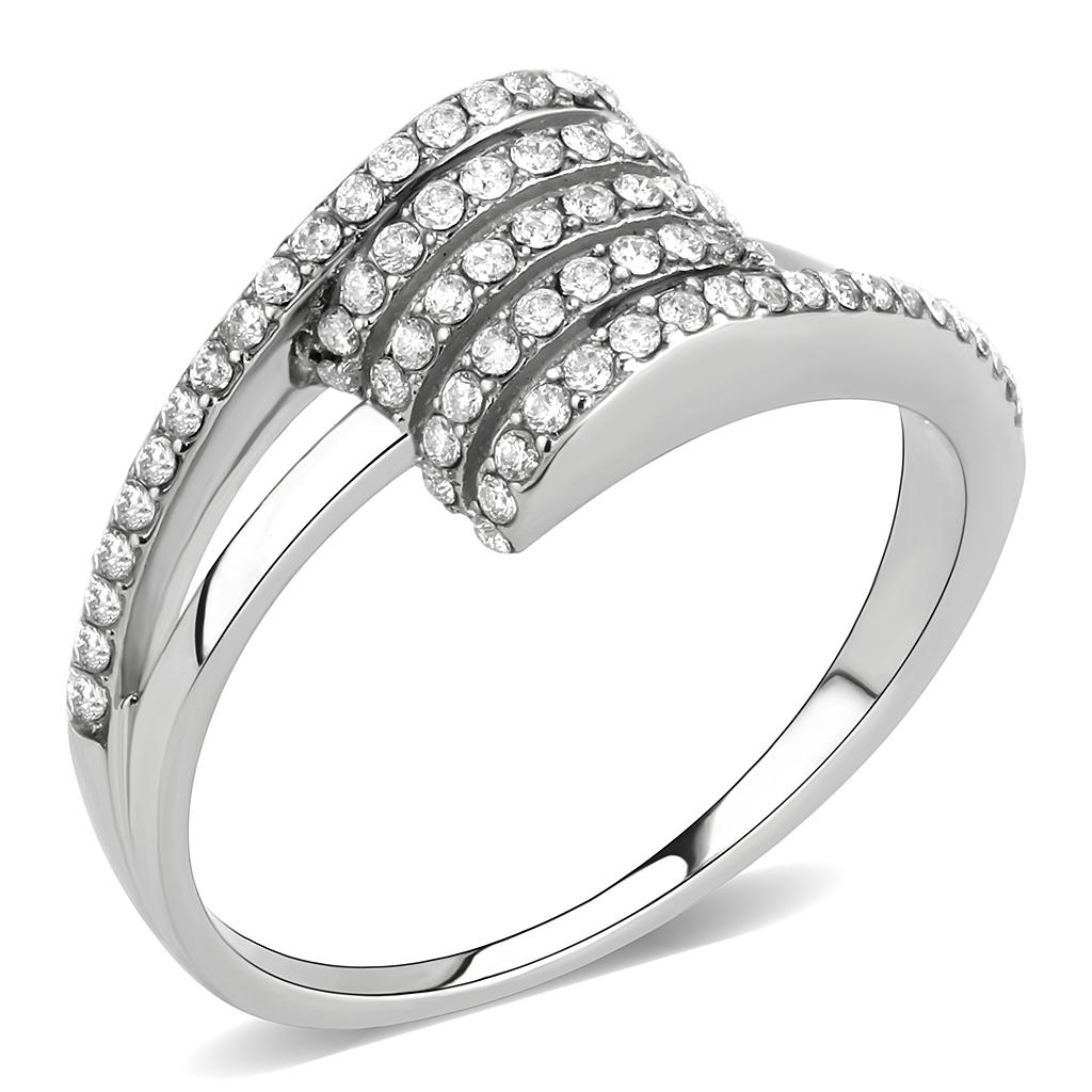 No Plating Stainless Steel Ring with AAA Grade CZ  in Clear