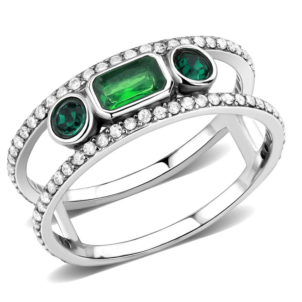 High polished (no plating) Stainless Steel Ring with Synthetic Synthetic Glass in Emerald