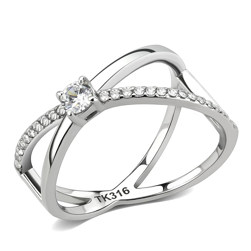 High polished (no plating) Stainless Steel Ring with AAA Grade CZ  in Clear