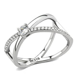 High polished (no plating) Stainless Steel Ring with AAA Grade CZ  in Clear