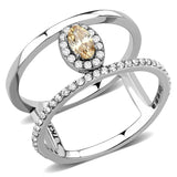 High polished (no plating) Stainless Steel Ring with AAA Grade CZ  in Champagne