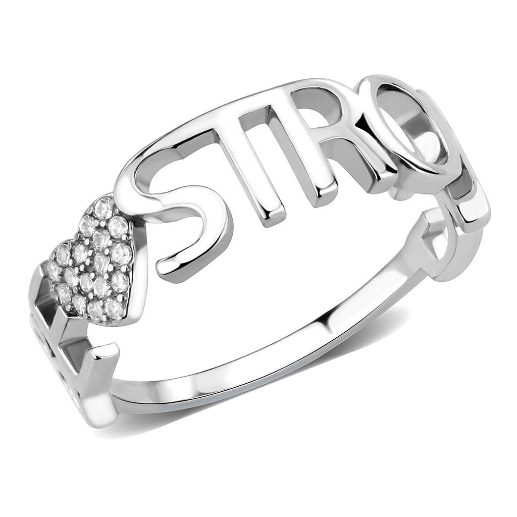 High polished (no plating) Stainless Steel Ring with AAA Grade CZ  in Clear