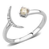 High polished (no plating) Stainless Steel Ring with AAA Grade CZ  in Champagne