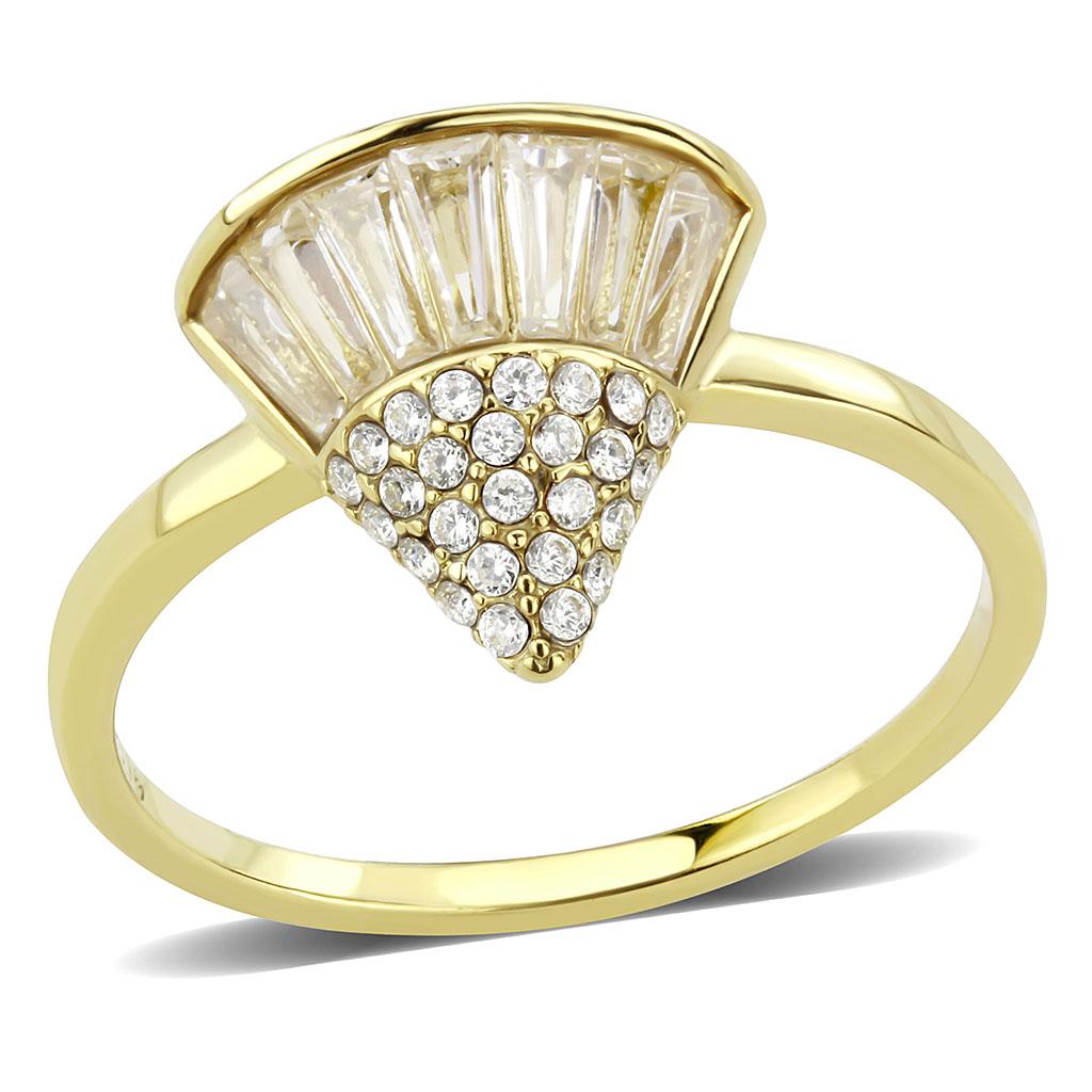 IP Gold(Ion Plating) Stainless Steel Ring with AAA Grade CZ  in Clear