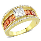 IP Gold(Ion Plating) Stainless Steel Ring with AAA Grade CZ  in Garnet