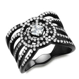 IP Black(Ion Plating) Stainless Steel Ring with AAA Grade CZ  in Clear